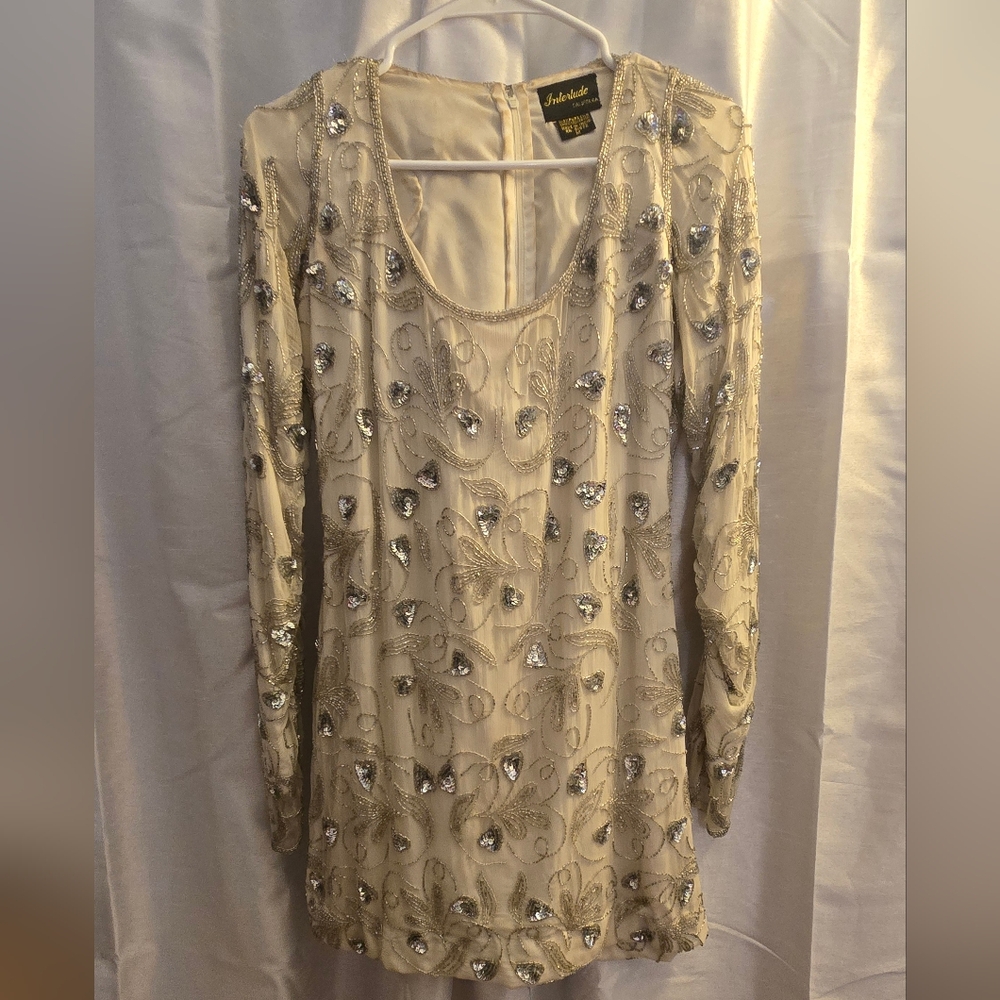 Vintage Sequin Embellished Cream Dress